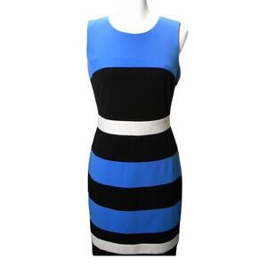 Tommy‎ Hilfiger Women's Size 4 Striped Colorblock Sheath Dress Blue Black White